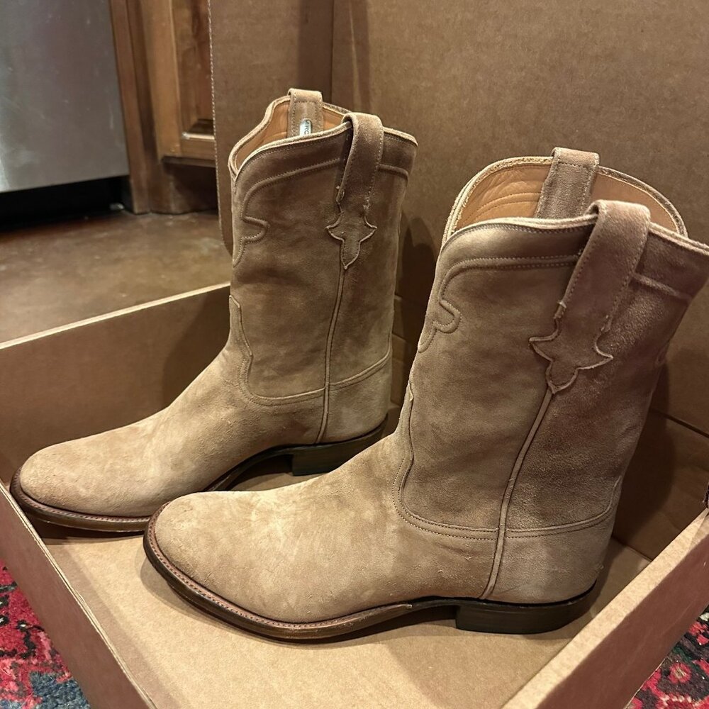 Miron Crosby Men's Juanito Denver Cowboy Boots, tan suede, size 13.5